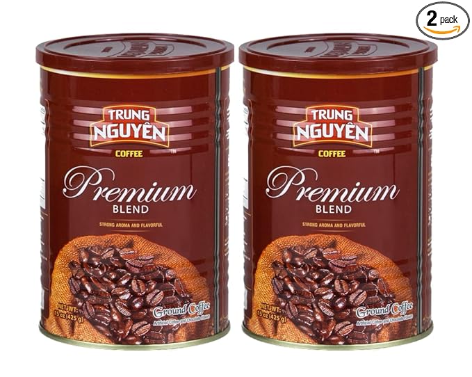 Trung Nguyen — Premium Blend — Roasted Ground Coffee Blend — Strong and Bold — Arabica &amp Robusta — Chocolate Flavor — Vietnamese Coffee 15 oz Can (Pack of 2)
