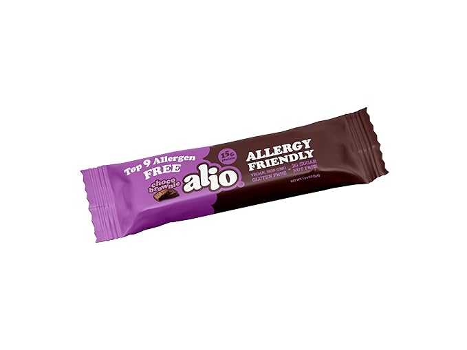 Alio Protein Bars - Choco Brownie (12 Bars) – Free From The Top 9 Food Allergens High Protein Low-Calorie Vegan Gluten-Free Nut-Free Non-GMO Plant-Based Seed Oil Free Delicious &amp Healthy
