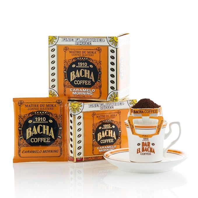 Bacha Coffee | Caramelo Morning Fine Flavoured Medium Roast 100% Arabica Specialty Coffee 12 Coffee Drip Bags Gift Box
