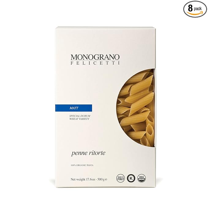 Monograno Felicetti Matt Penne Ritorte Pasta Italian Organic Non-GMO 17.6oz (500g) 8 Pack