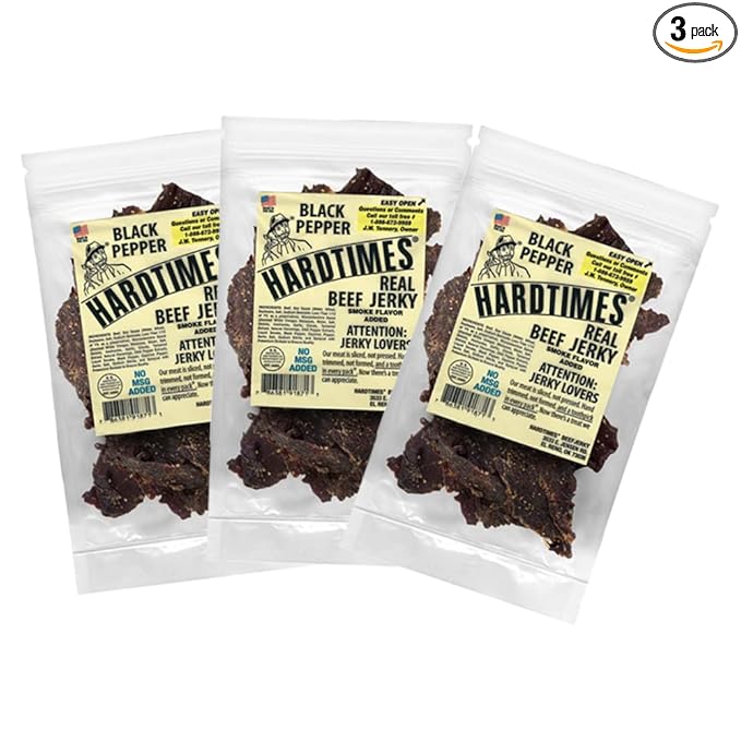 Hardtimes Handcrafted Beef Jerky - Black Pepper Flavor - 3 Pack of 4 oz. Bags