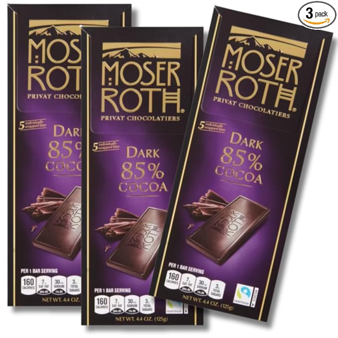 3 Chocolate Bars Each Has 5 Individually Wrapped Bars Dark Chocolate Bar combines rich dark chocolate (85%-Cocoa-3-Pack)