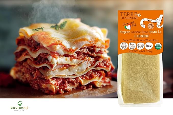 TERRE E TRADIZIONI 6 PACKS ORGANIC ITALIAN SEMI WHOLE DURUM LASAGNA PASTA – Sicilian Ancient Grain Timilia Vegan Crafted in Italy. LOW-GLUTEN INDEX. Has 6X More Fiber and Protein than Popular Grains