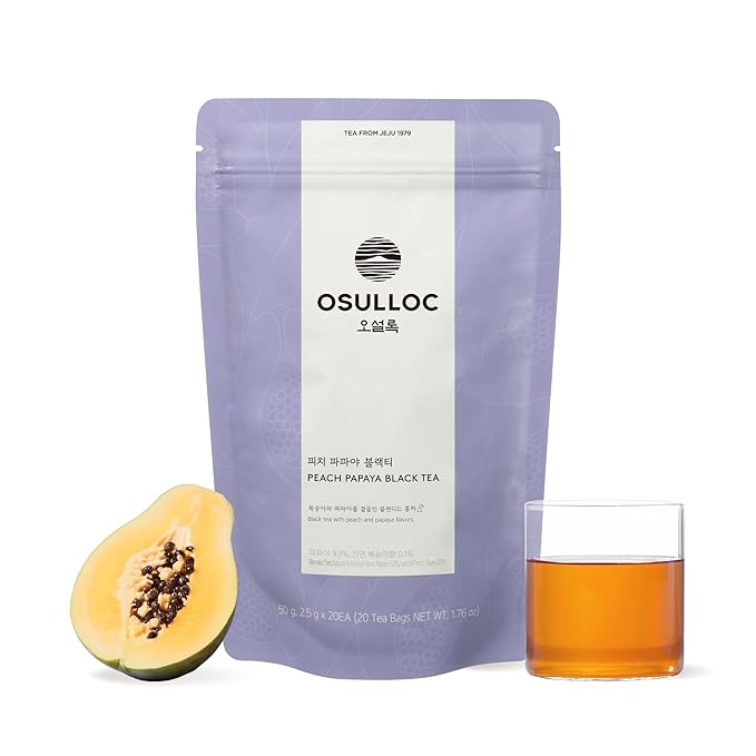 OSULLOC Peach Papaya Black Tea | Sweet Fruit Tea | 20 Pyramid Tea Bags 1.76oz