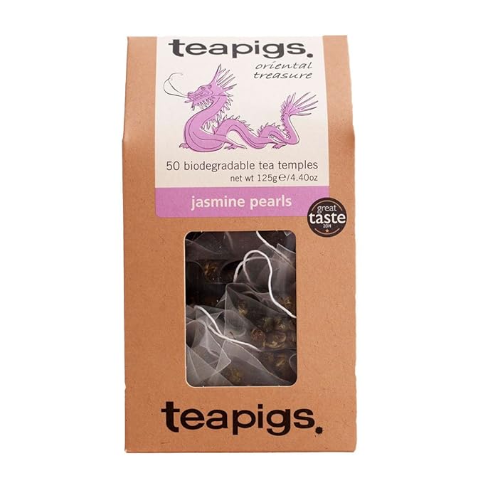 Teapigs Jasmine Pearls Tea Bags Made with Whole Leaves caffeine-free natural ingredients(1 Pack of 50 Teabags)
