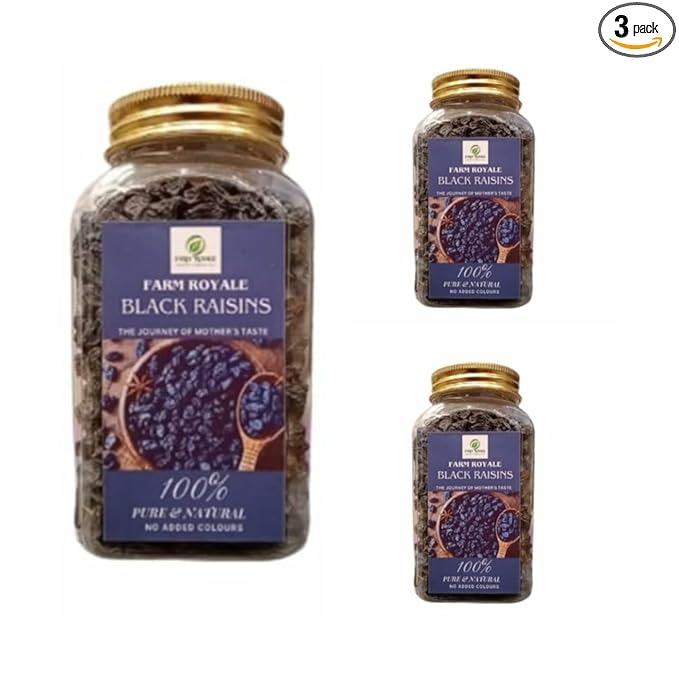Farm Royale Black Raisins -1+1+1 Combo||(250gm +250gm+ 250gm)||100% Pure and Natural||Shudh||Handpicked Material||Export quality