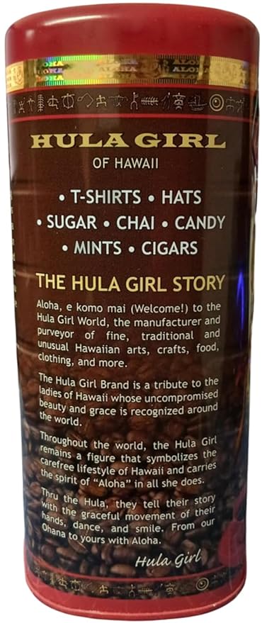 HULA GIRL 100% KONA Roasted Arabica Ground Coffee Medium Roast Net Wt. 10.5 Ounce (0.66Lb) 300 Grams Collector Tin