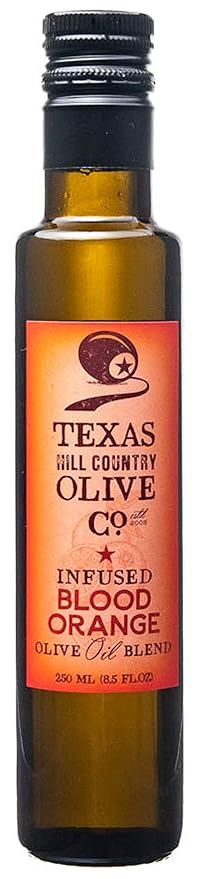Texas Hill Country Olive Co Blood Orange Infused Olive Oil - Cold Pressed Gourmet EVOO Olive Oil - Great for Dressing Dipping Marinade - No Artificial Flavors or Added Sugar - Made in Texas (8.5 oz)