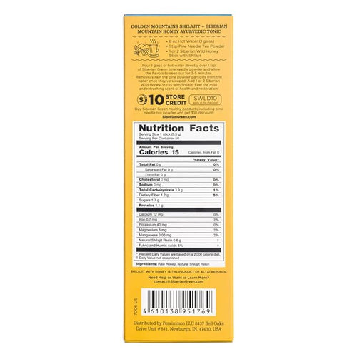 50-pack Siberian Wild Meadow Flowers Honey Sticks with Shilajit 8% Raw Siberia Meadow Flower Honey Golden Mountains Snack