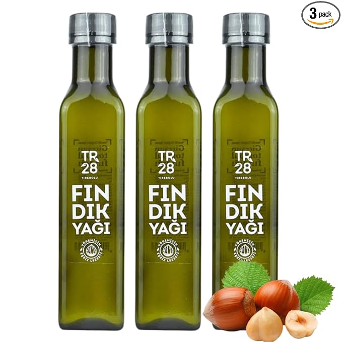 Natural Giresun Plump Hazelnut Oil 100% Cold Pressed Organic Additive-Free Authentic Turkish Product (GİRESUN FINDIK YAĞI) 1000 ml / 338 fl oz - PACK OF 3