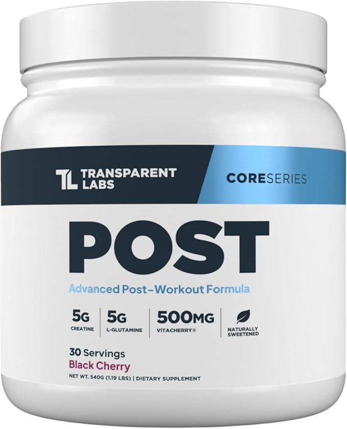 Transparent Labs Post - Post-Workout Recovery Muscle Builder with L-Glutamine Beta-Alanine and BetaPure Betaine Anhydrous for Muscle Recovery and Muscle Building - 30 Servings Black Cherry