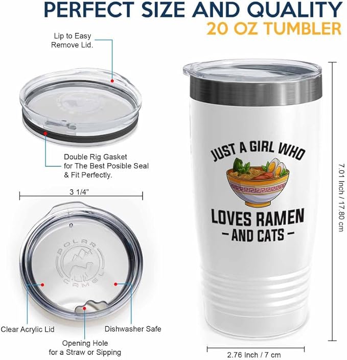 Ramen Lover White Edition Tumbler 20oz - Just a girl who loves - Food Lovers chicken pumpkin vegan pantry spicy noodles
