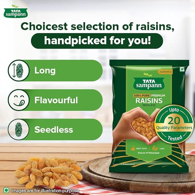 Tata Sampann Pure Seedless Raisins/Kishmish – Premium Dry Fruit Source of Potassium – 17.6 oz (500 g)