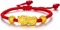24K Solid Gold Bracelet for Women Real Pure Gold Jewelry Dainty Fortune Pixiu Ball Dragon Turtle Adjustable Red Black Braided Bracelet Her Men Mom