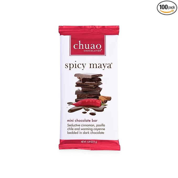 Chuao Chocolatier Spicy Maya Dark Mini Chocolate Bars | Gourmet Chocolate Cinnamon Cayenne Artisan European No Preservatives | For Gift Baskets Christmas Valentines Day Gifts | 100 Pack