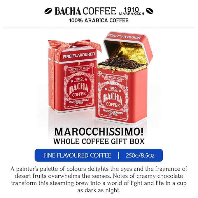 Bacha Coffee | Marocchissimo! Fine Flavoured Whole Beans Medium Roast 100% Arabica Specialty Coffee 250g Signature Nomad Collection Gift Box