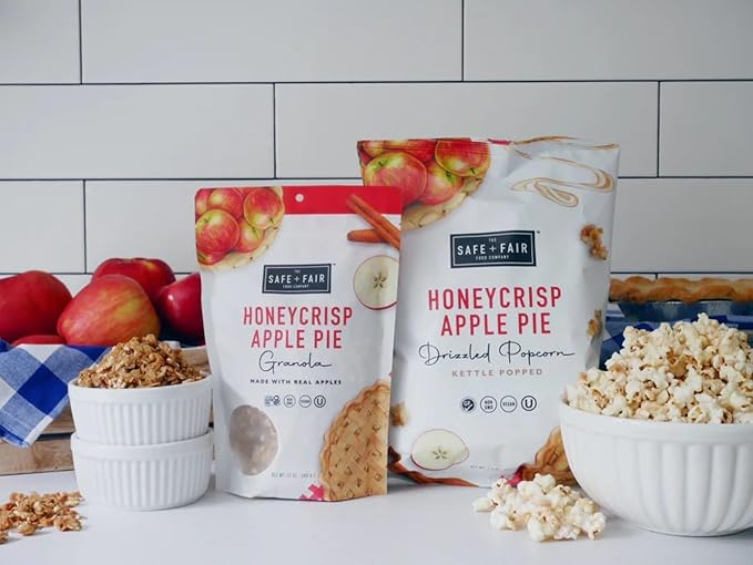Safe + Fair Honeycrisp Apple Pie Granola – Gluten-Free Vegan &amp Plant-Based Snack with Real Honeycrisp Apples Whole Grains Non-GMO Kosher No Preservatives - 12oz 6 Pack