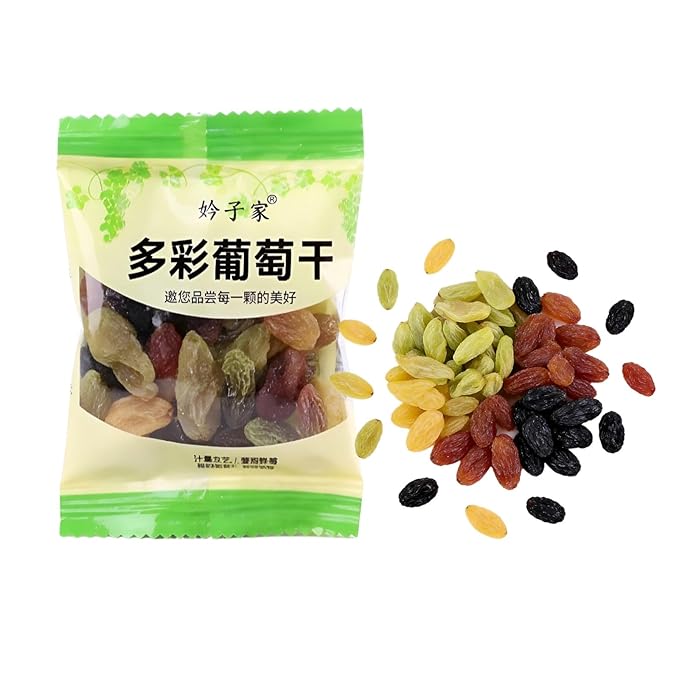 4-Flavor Colorful Seedless Raisins - Individually Wrapped Soft Chewy Dried Fruit Snacks For Kids Baking Yogurt Cereal(9g*40 packs)