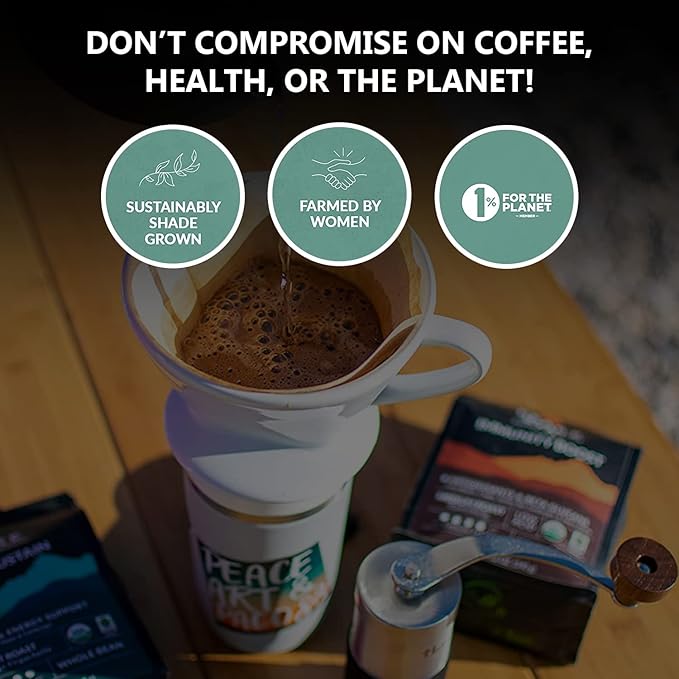Peak State Brain Sustain Coffee with Benefits Light Roast – Mushroom Coffee Low Acid &amp Smooth Sweet Citrus &amp Lemon Organic Whole Bean Gluten Free 12 oz. Each