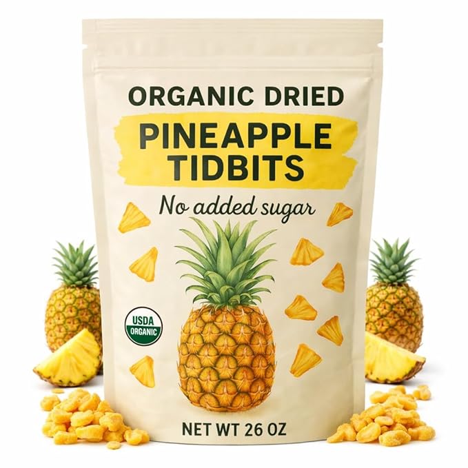 Organic Dried Pineapple Tidbits 26 oz Bag - Healthy Dried Fruit Snack