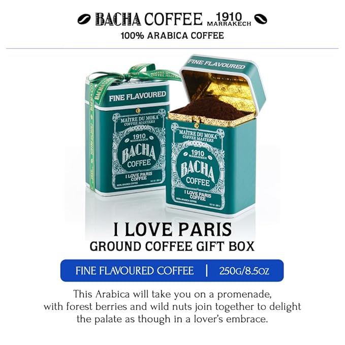 Bacha Coffee | I Love Paris Fine Flavoured Ground Beans Medium Roast 100% Arabica Specialty Coffee 250g Signature Nomad Collection Gift Box