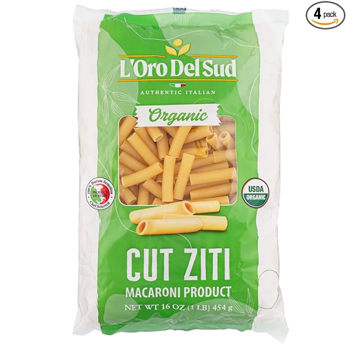 Organic Ziti Pasta 4 pack 100% Durum Wheat Italian Pasta Bow-Tie Pasta Premium Quality Product of Italy 16 Ounce (4 Pack) by L'Oro del Sud.