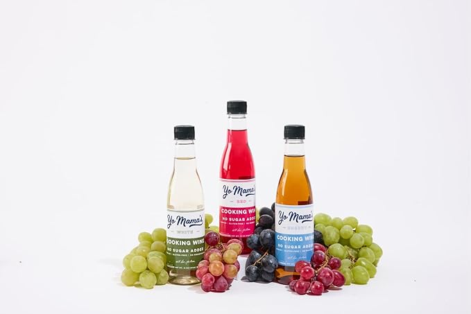 Yo Mama's Foods Premium Cooking Wines Variety Pack | (3) 13 Ounce Bottles | White (1) Sherry (1) and Red (1) No Sugar Added Gluten Free No preservatives Use for Cooking Marinades &amp Dressings