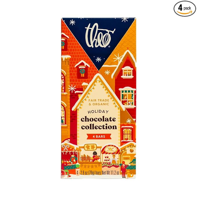 Theo Chocolate Holiday 4-Pack Organic Chocolate Bar Variety Gift Pack