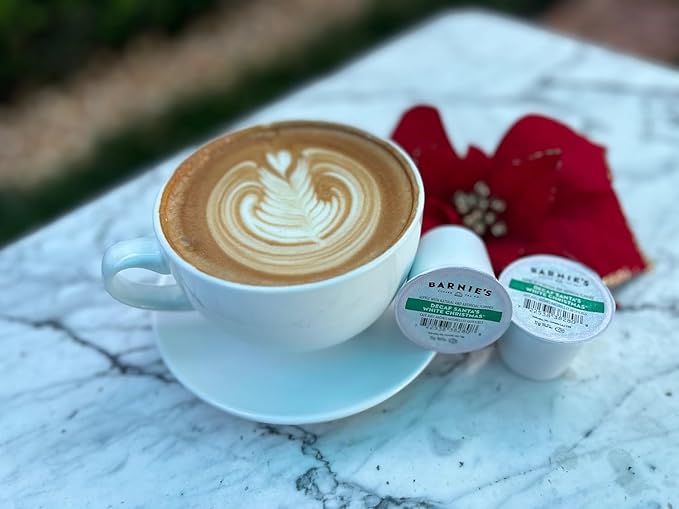 Barnie's Coffee Santa's White Christmas Decaf Single Serve Coffee Pods with Coconut Vanilla and Caramel Flavors Medium Roast Arabica Coffee Beans Compatible with Keurig Brewers 48 Count
