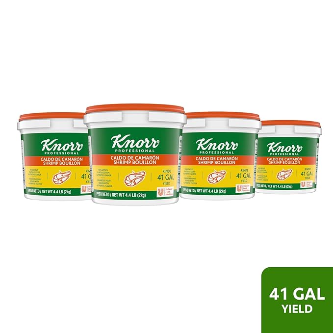 Knorr Professional Caldo de Camaron Shrimp Bouillon with Shrimp Flavor Granulated Base Bouillon as a Base Marinade Flavor Enhancer Shelf Stable Convenience 0g Trans Fat 4.4 lbs (Pack of 4)