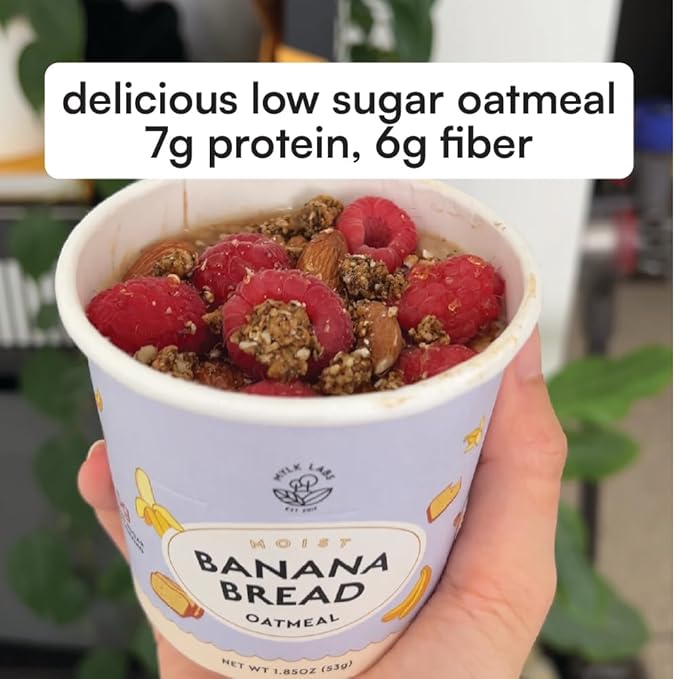 Mylk Labs Banana Nut Protein Oatmeal Cups Whole Grain Low Sugar High Fiber Breakfast with Superfoods Quick &amp Easy On the Go Instant Oatmeal Rolled Oats Gluten Free Vegan Nut Free 6 Pack