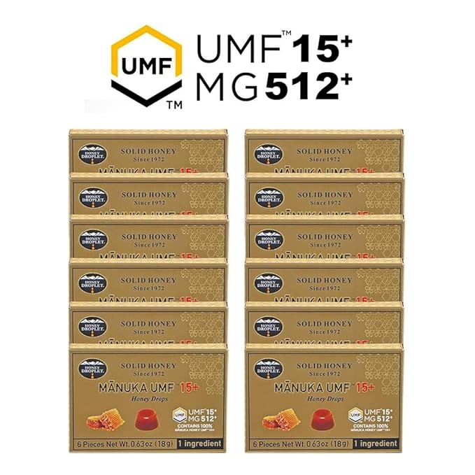 HONEY DROPLET] UMF™15+ (MG 512+) 100% Manuka Honey Drops Truly Natural from New Zealand 1 Premium Ingredient 12 Packs (Original Flavor)