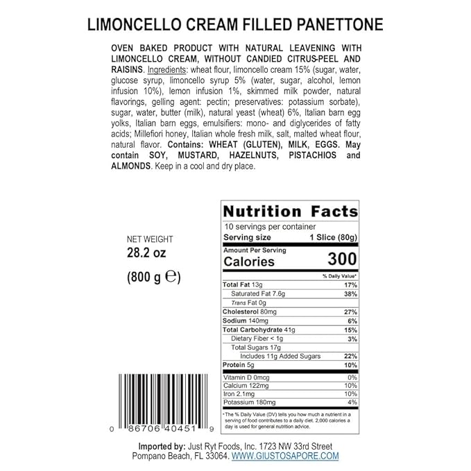 Giusto Sapore Italian Panettone Premium Lemon Limoncello Gourmet Bread 26.4 Ounce - Traditional Dessert - Imported from Italy and Family Owned