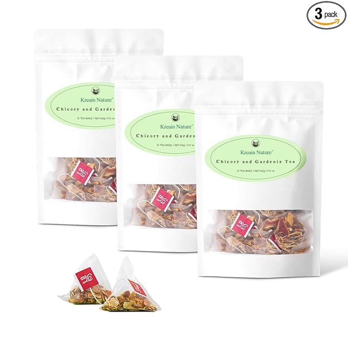 Chicory &amp Gardenia Herbal Tea - Supports Blood Sugar Digestion Weight &amp Sleep Natural Sugar-Free Blend Vegan &amp Caffeine-Free - 12 Teabags (3 Pack)