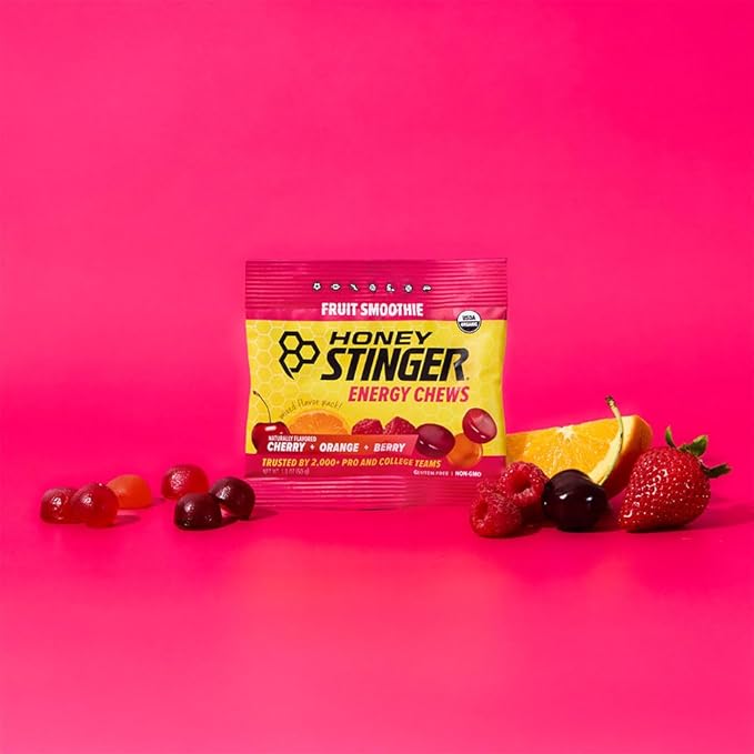 Honey Stinger Organic Fruit Smoothie Energy Chew Gluten Free &amp Caffeine Free for Exercise Running and Performance Sports Nutrition for Home &amp Gym Pre and Mid Workout 21.6 Ounces (Pack of