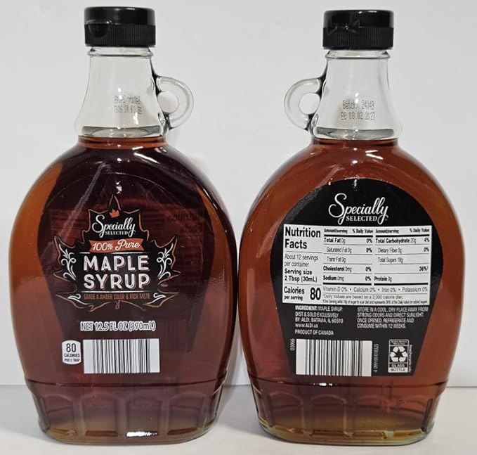 Specially Selected 100% Pure Maple Syrup Grade A Amber Color Rich Taste 12.5fl oz 370ml (Two Jars)