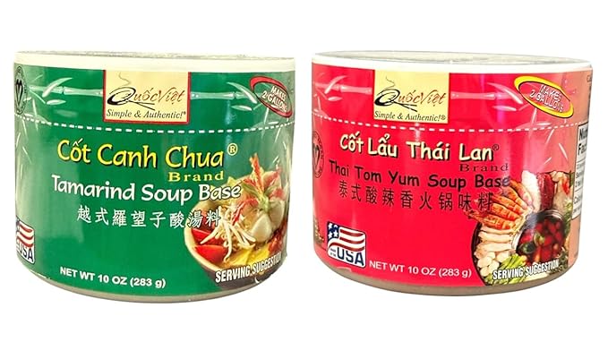 Combo - Tamarind Soup Base and Thai Tom Yum Soup Base - Cot Canh Chua and Cot Lau Thai Lan Tom Yum - 10 Oz per Jar with 2 Jars per Order - Product of USA