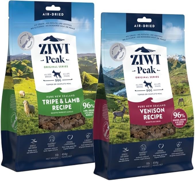 Bundle of ZIWI Peak Air-Dried Dog Food – All Natural High Protein Grain Free and Limited Ingredient with Superfoods (Venison 1.0 lb + Tripe &amp Lamb 1.0 lb)