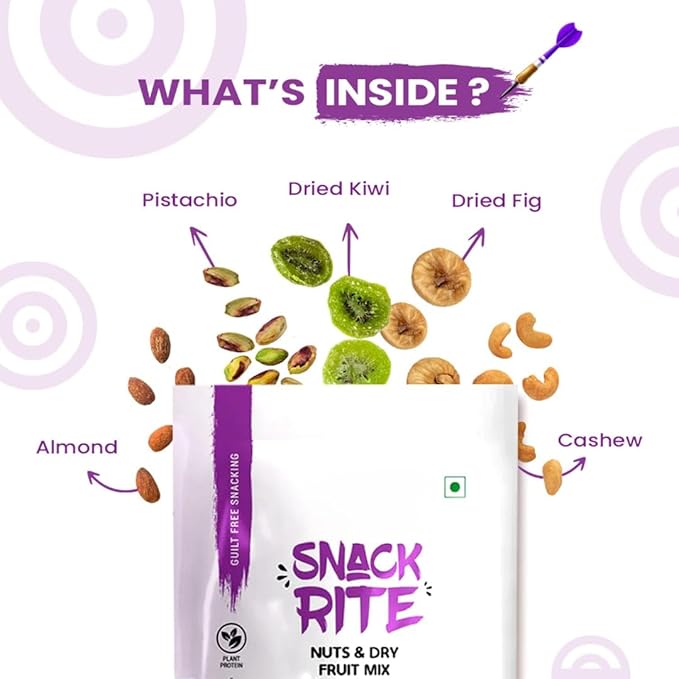 Nuts and Dry Fruits Mix (Almond Kernel Cashew Pista Anjeer Diced Kiwi Diced Black Raisin) - Pack of 1 | Dried fruits | Mixes dry fruits | Any Time Snack | Trail Mixes -150 gm