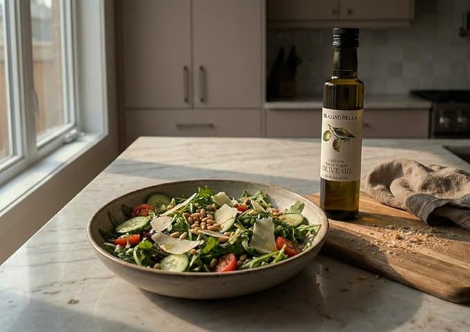 Blazing Bella Organic Cold Pressed Extra Virgin Olive Oil from California Smooth and Balanced Premium EVOO Compact Bottle for Freshness Cooking Drizzling and Finishing 250ml