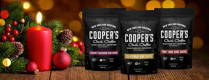 Wine Barrel Aged Coffee Gift Box Set Sampler Roasted Coffee Costa Rica Kenya &amp Rwanda Beans Aged In Cabernet Sauvignon Chardonnay &amp Pinot Noir Wine Barrels Medium Roast Whole Bean 4 oz