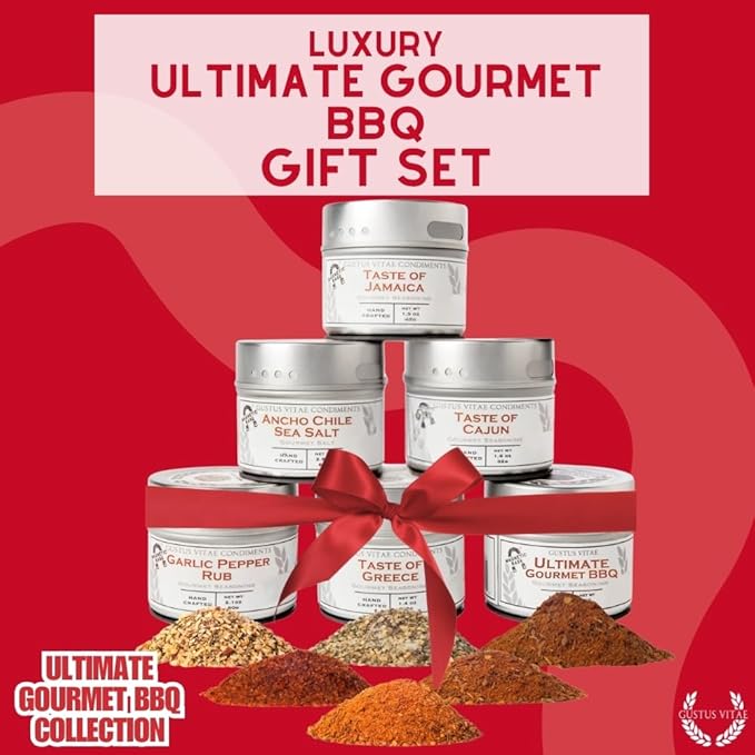 Ultimate Gourmet BBQ Seasoning Collection | Non GMO | All Natural | 6 Magnetic Tins | GLP-1 Friendly | Ultra Premium | Sustainably Sourced | Artisanal Salts &amp Spice Blends | Hand Crafted | Small B