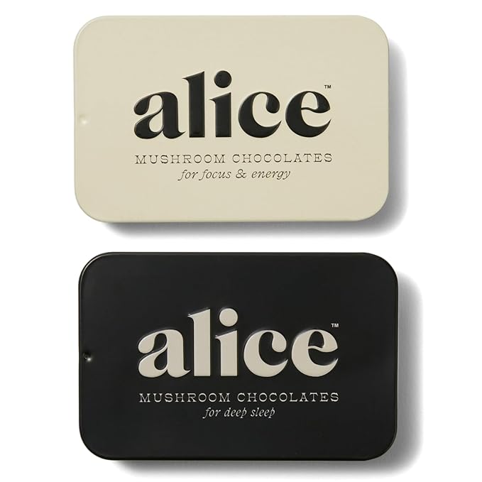 Alice Mushrooms Nightcap + Brainstorm Duo | Functional Mushroom Chocolates | Brainstorm Energy Bites for Focus Clarity &amp Cognitive Function | Nightcap Supports Deep Sleep Calm Mind Stress Relie