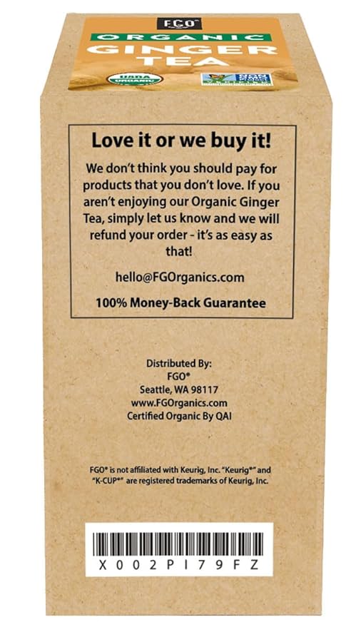 Organic Ginger Tea K-Cup Pods 24 Pods by FGO - Compatible with Keurig - Naturally Caffeine-Free Herbal Tea USDA Organic Non-GMO &amp Recyclable