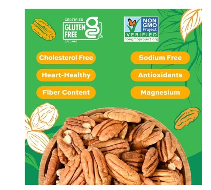 Natural Pecan Halves 32 oz.(1 Pack) Resealable Bag Unsalted Raw Nuts for Cooking Baking &amp Snacking Vegan Protein Keto Snack Healthy Snacks for AdultsGluten Free Raw Pecans Halves