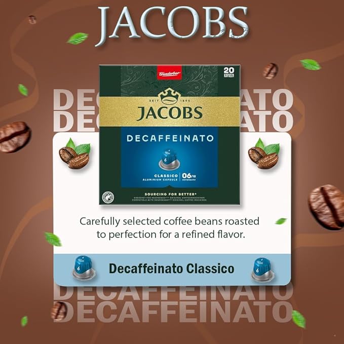 Jacobs Decaffeinato Classico 10x20 CAPSULES Coffee Capsules Compatible with (052 USD/1 CAP)