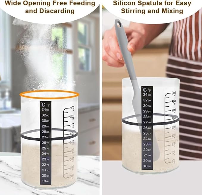 Pro Sourdough Bread Starter Kit - 34 oz sourdough jar with 5 unique features for the perfect sour dough bread &amp sourdough starter kit - baking supplies (34oz-3pack)