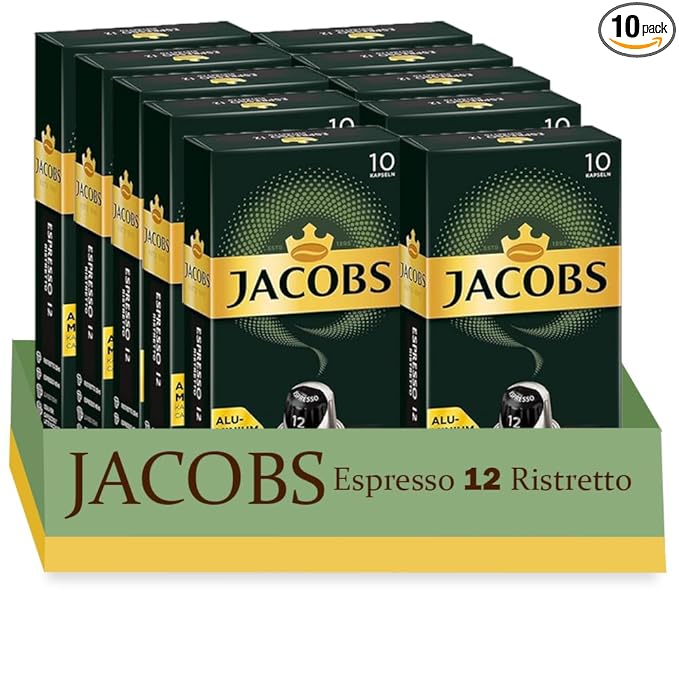Jacobs Espresso 12 Ristretto 10x10 CAPSULES Coffee Capsules Compatible with (057 USD/1 CAP)