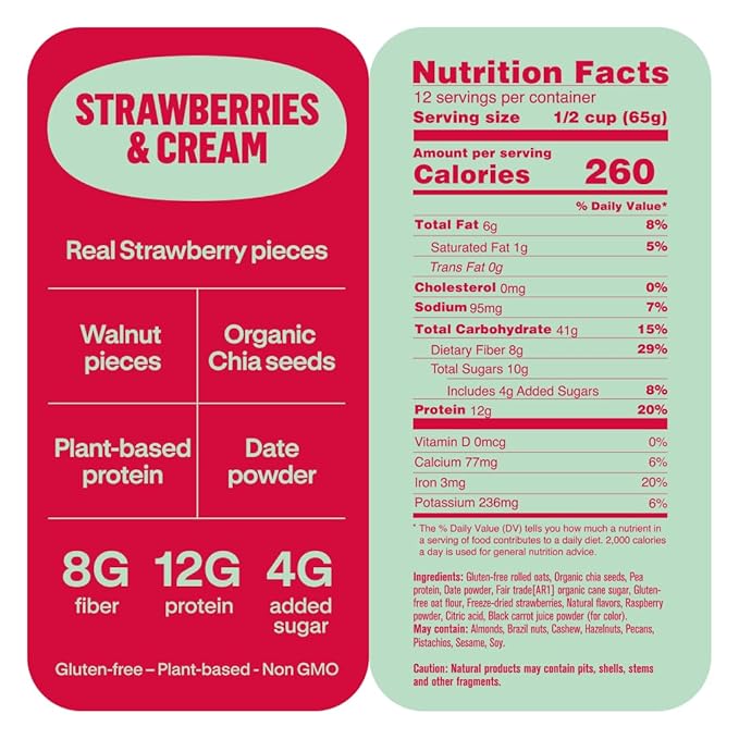 Chialove Overnight Chia with Oats Strawberry &amp Cream | 12g of protein | Low Sugar | Rich in Fiber Vegan Gluten-free Non-GMO | Ready to Eat Breakfast - 27.5 oz Bags - 2 Pack