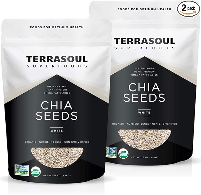 Terrasoul Superfoods Organic White Chia Seeds 2 Lbs (2 Pack) - Omega Fats Fiber Plant Protein